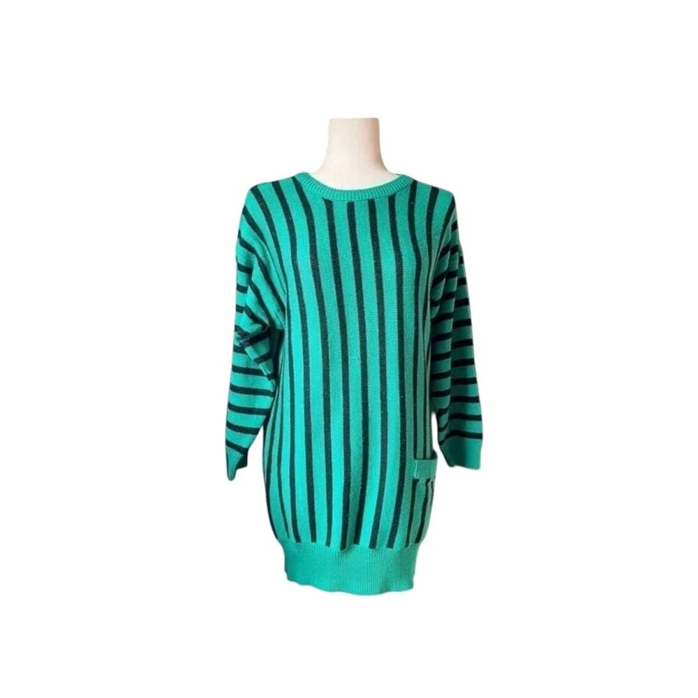Vintage Green Striped Tunic Sweater Dress by Moods